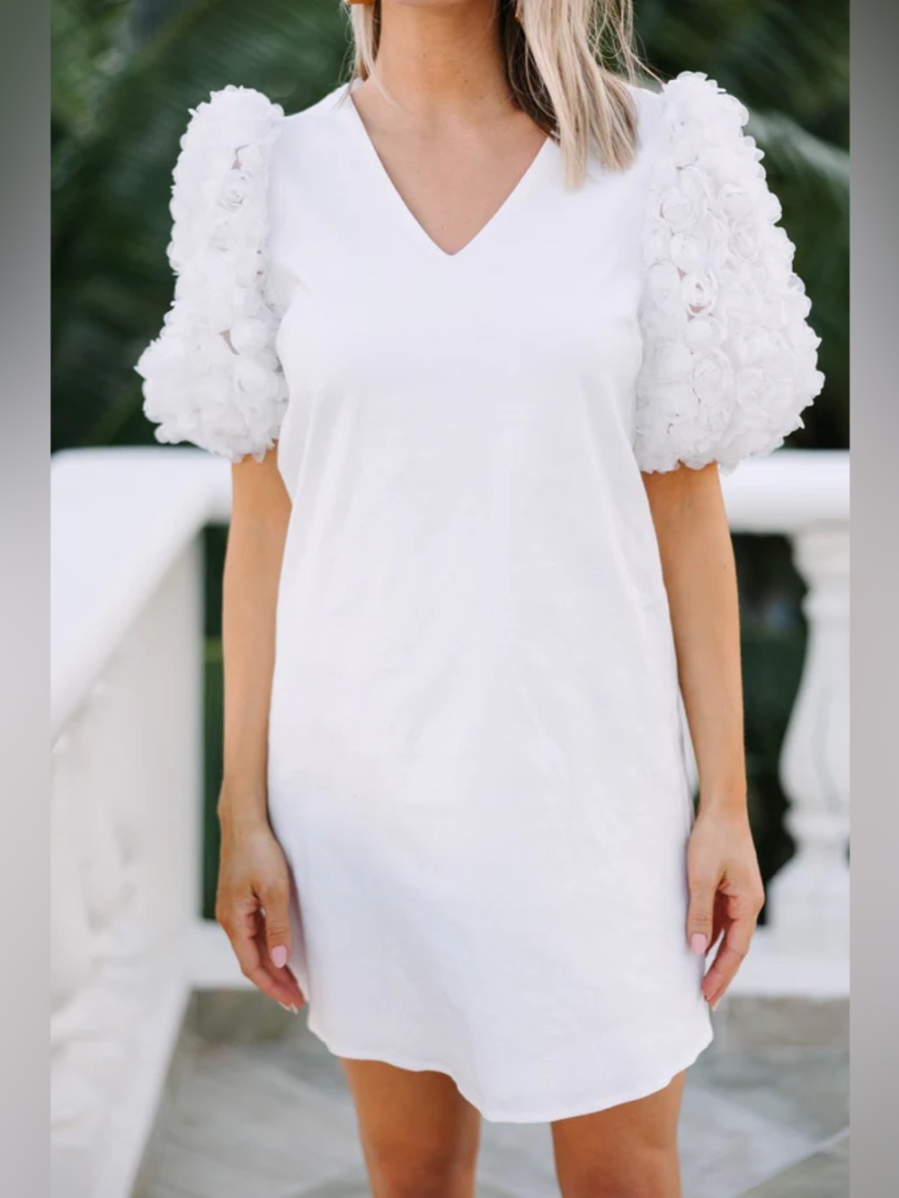 Entro NEW White Rose Sleeve Cotton Mini Dress Bridal Preppy Bachelorette Sz L - Picture 2 of 10